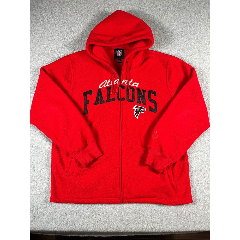 NFL Atlanta Falcons Full Zip Fleece Hoodie Mens XL Red Embroidered Sweatshirt